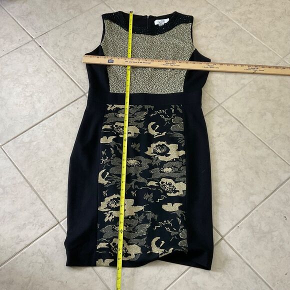 Belle Badgley Mischka black & gold floral metallic beaded sheath dress size 12 - Picture 7 of 9